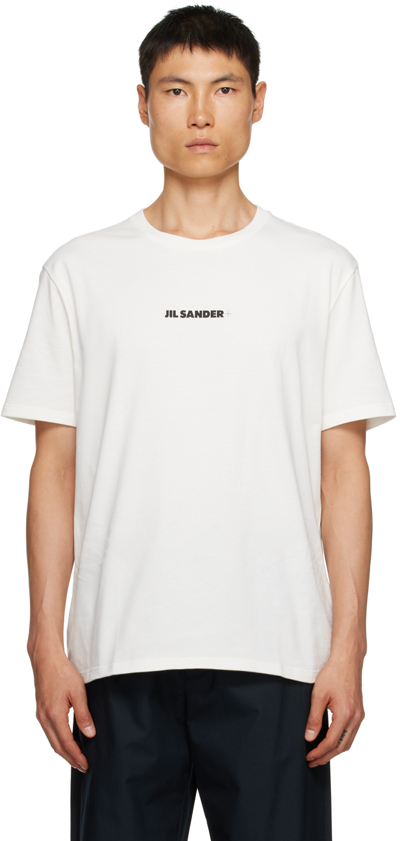 Jil Sander Men White Crewneck T-shirt With Logo Lettering On The Front In Cotton Man