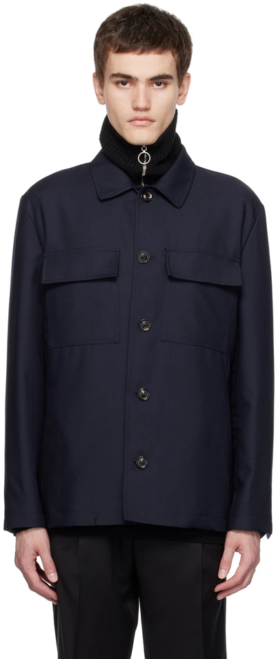 LARDINI NAVY FLAP POCKET SHIRT