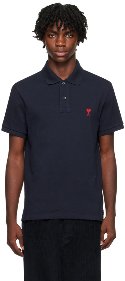 Ami Alexandre Mattiussi Ami Paris Slim Fit Embroidered Logo Polo Shirt In Organic Cotton In Blue