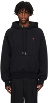 Ami Alexandre Mattiussi Ami Black Cotton Hoodie With Embroidered Logo And Functional Pockets In Black