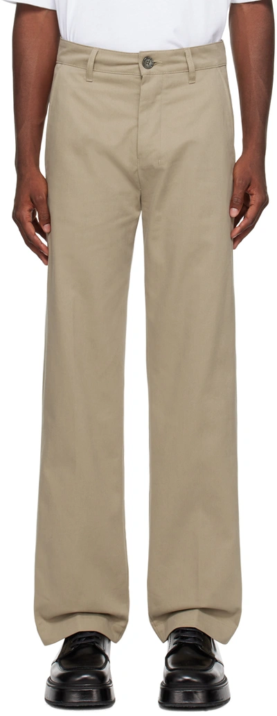 Ami Alexandre Mattiussi Khaki Straight-leg Trousers In Argile