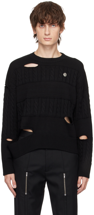 The World Is Your Oyster Black Distressed Sweater