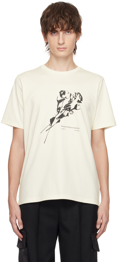 The World Is Your Oyster Off-white Floral T-shirt In Cream