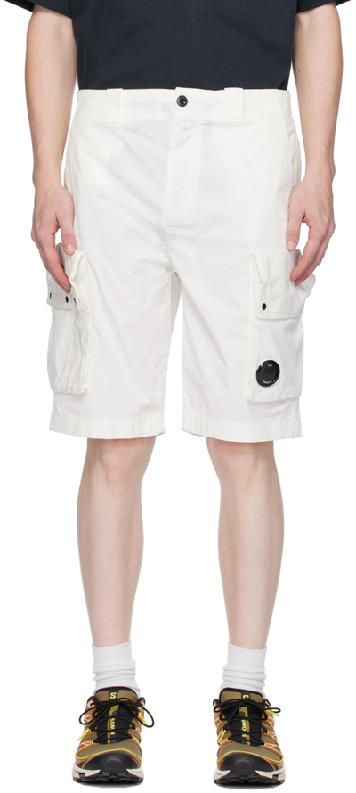 C.p. Company White Cotton Sateen Cargo Bermuda Shorts