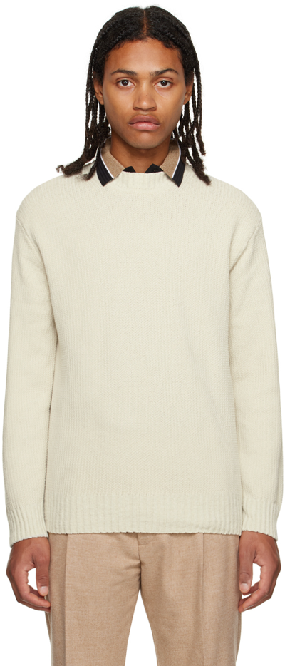 Hugo Boss Beige Crewneck Sweater In Open White 131