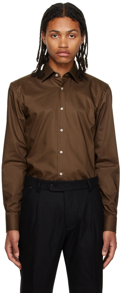 Hugo Boss Long-sleeve Cotton Shirt In Open Green 361