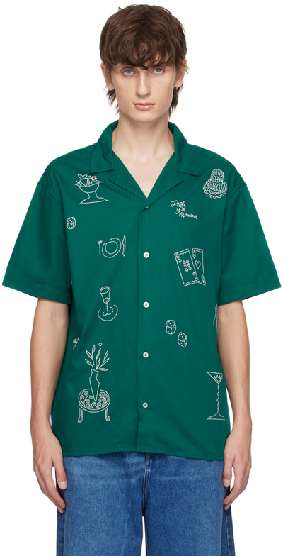 Drôle De Monsieur Green 'la Chemise Brodée' Shirt In Forest Green