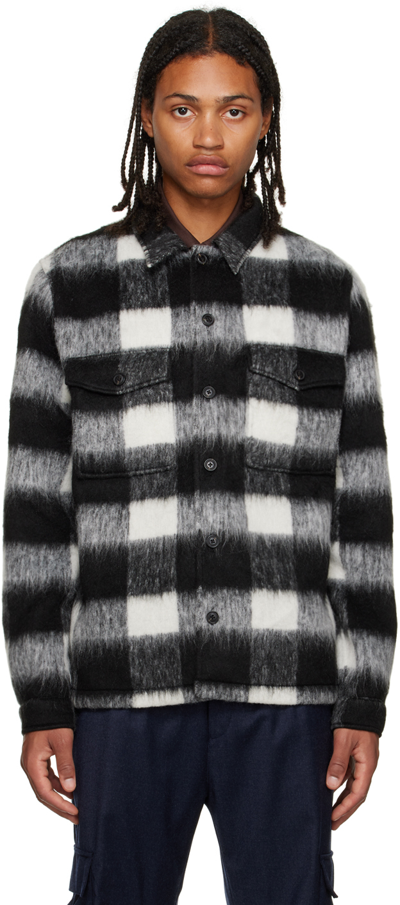 Hugo Boss Oversize-fit Overshirt In Glen-check Wool-effect Fabric In White
