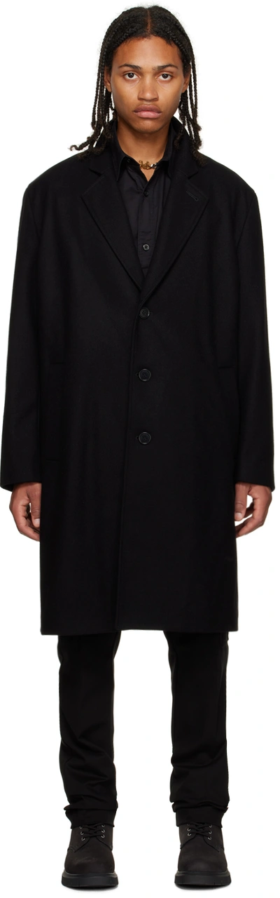 Hugo Black Relaxed-fit Coat In Black 001