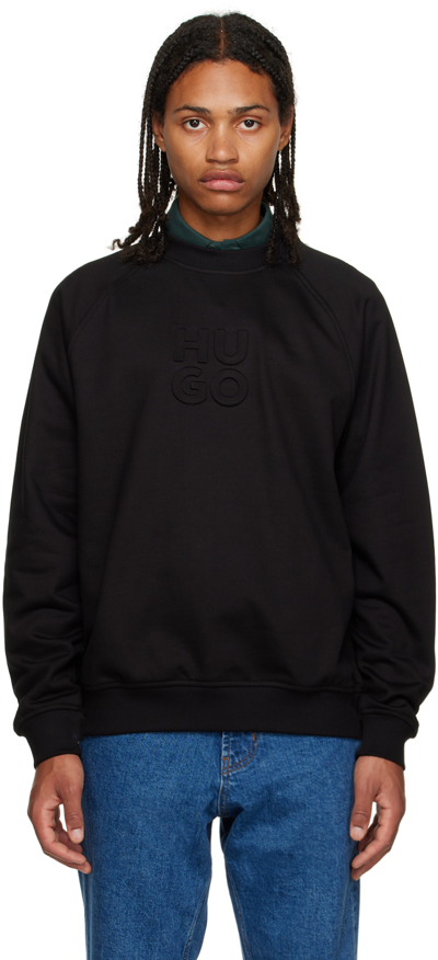 Hugo Stacked-logo-embossed Sweatshirt In French Terry Cotton In Black 001