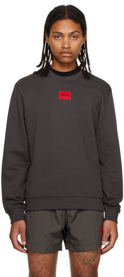 Hugo Grey Patch Sweatshirt In Dark Grey 023