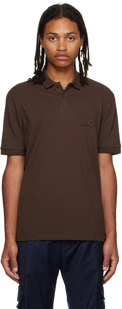 Hugo Brown Embossed Polo In Dark Brown 201