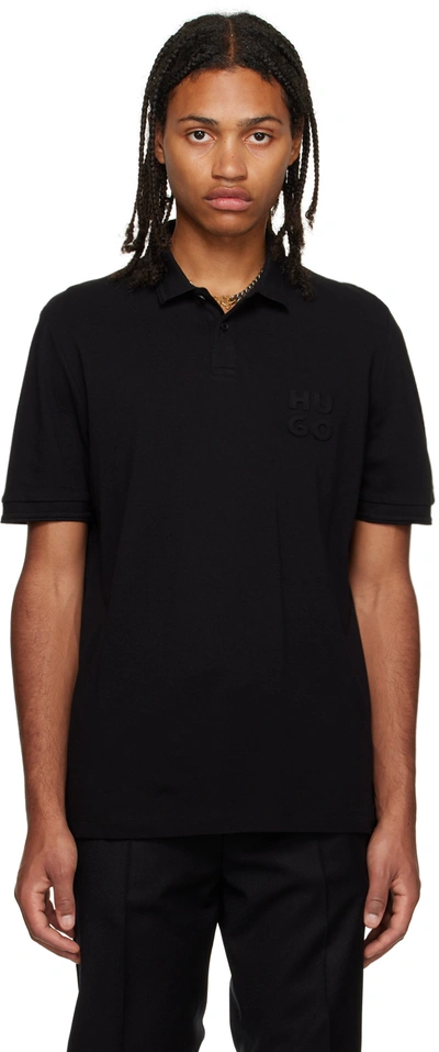 Hugo Cotton-blend Jersey Polo Shirt With Zip Collar In Black