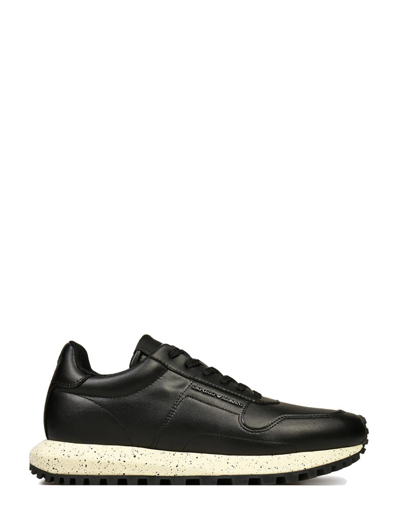 Emporio Armani Leather Trainers In Black