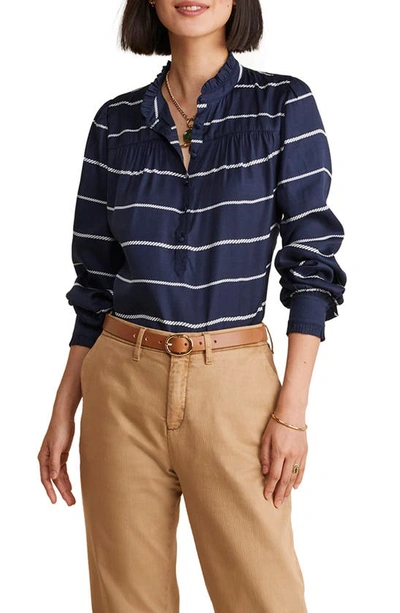 Vineyard Vines Striped Long Sleeve Ruffle Top In Rope Stripe - Navy