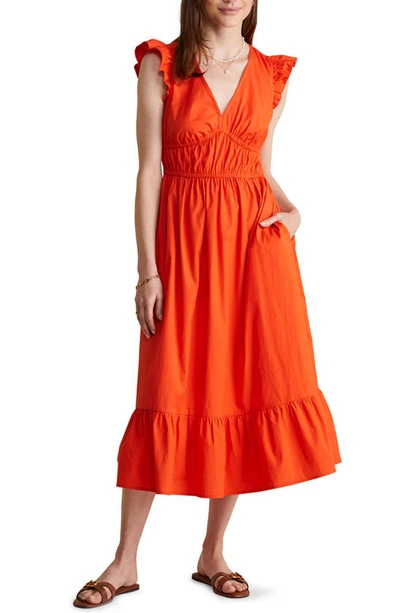 Vineyard Vines Poplin Flutter Midi Dress In Cocktail Sauce