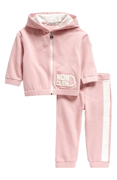 Moncler Babies' Pink Stretch-cotton Tracksuit Set In Rosa