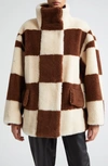 Stand Studio Dani Checkerboard-pattern Faux-fur Jacket In Cream/ Brown Check