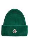 Moncler Logo-patch Ribbed-knit Beanie In Dark Green