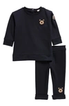 Moncler Kids' Bear Patch Cotton Stretch Fleece Sweatshirt & Joggers Set In Blue Navy