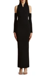 Khaite Sutton Off-the-shoulder Ribbed-knit Maxi Halter Dress In Black