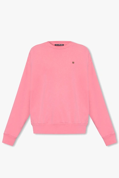 Acne Studios Face Patch Crew-neck Sweatshirt In Pink