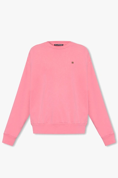 Acne Studios Face Patch Crew-neck Sweatshirt In Pink | ModeSens