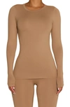 N By Naked Wardrobe Bare Crewneck Long Sleeve Top In Beige
