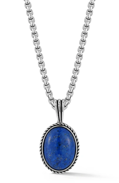 Yield Of Men Sterling Silver Oxidized Lapis Lazuli Pendant Necklace