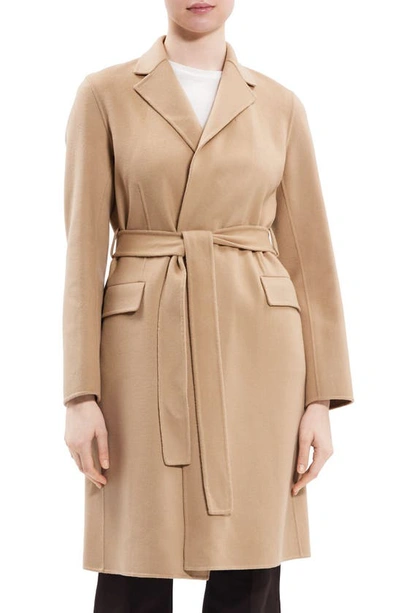 Theory Tied-waist Wool-cashmere Coat In Palomino