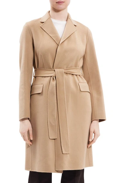 Theory Tied-waist Wool-cashmere Coat In Neutrals