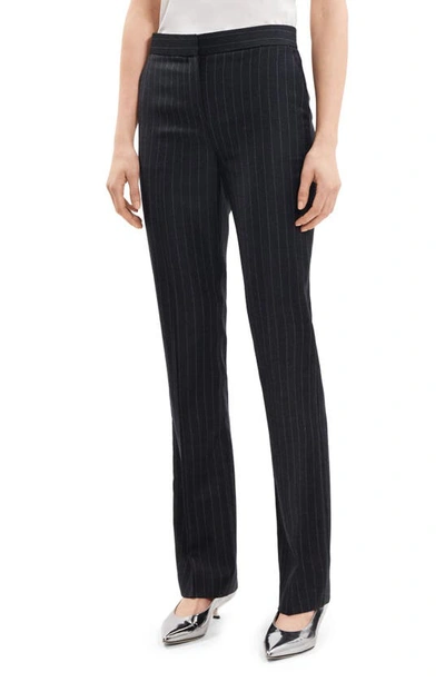 Theory Wool Flannel Pinstripe Slim Straight-leg Pants In Charcoal Multi