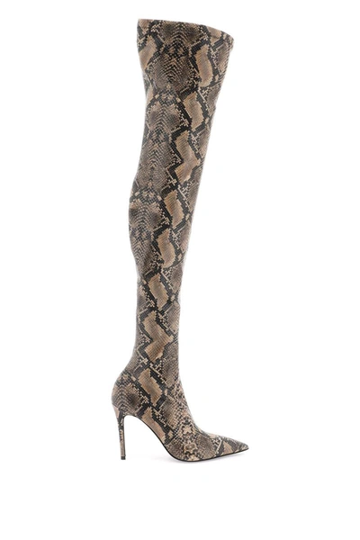 Stella Mccartney Stella Iconic Recycled Snake-print Over-the-knee Boots In Coffee