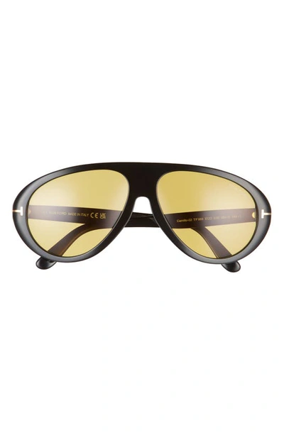 Tom Ford Camillo Pilot Eco-acetate Sunglasses In Shiny Black / Brown Lenses