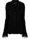 Alberta Ferretti Goose-feather Trim Button-up Jacket In Black