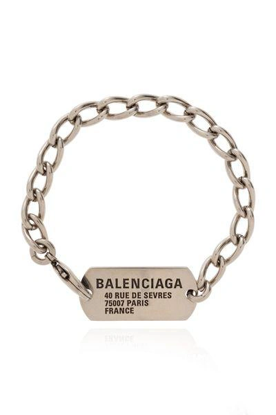 Balenciaga Logo Engraved Bracelet In Silver