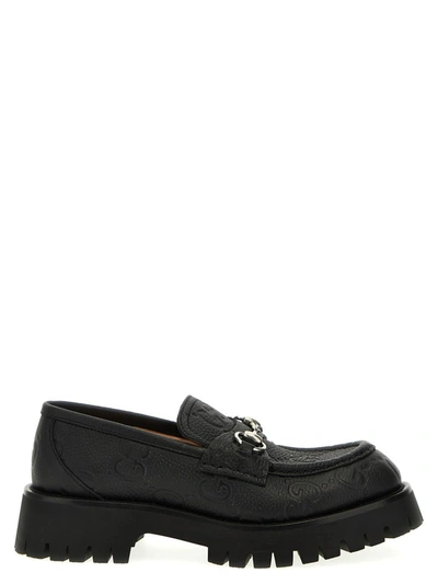 Gucci Gg Logo-debossed Leather Lug Loafers In Black