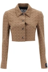 Marine Serre Moon Diamant Jacquard Cropped Jacket In Beige, Brown