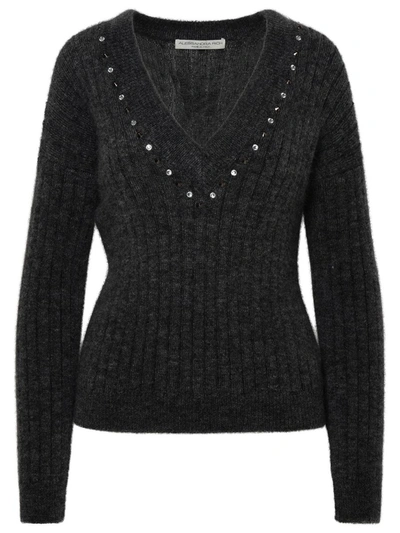 Alessandra Rich Gray Virgin Wool Blend Sweater In Grey