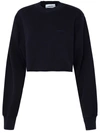 Ambush Distressed Crew Neck Cropped Sweatshirt In Navy
