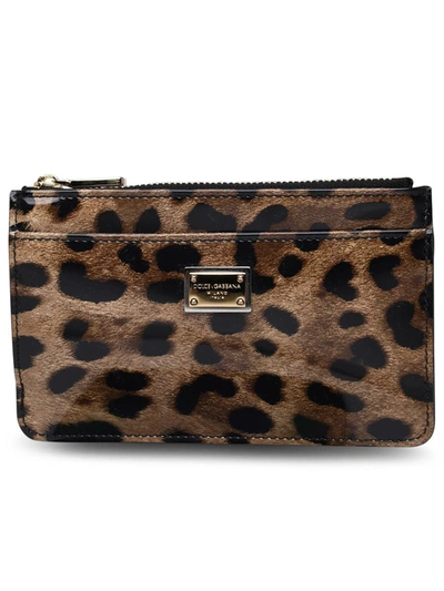 Dolce & Gabbana Leopard Print Shiny Leather Wallet In Multicolor