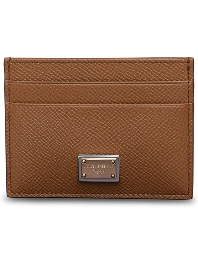 Dolce & Gabbana Leather Card Holder In Brown