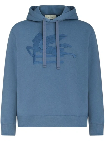 Etro Hooded Sweatshirt With Logo In Light Blue