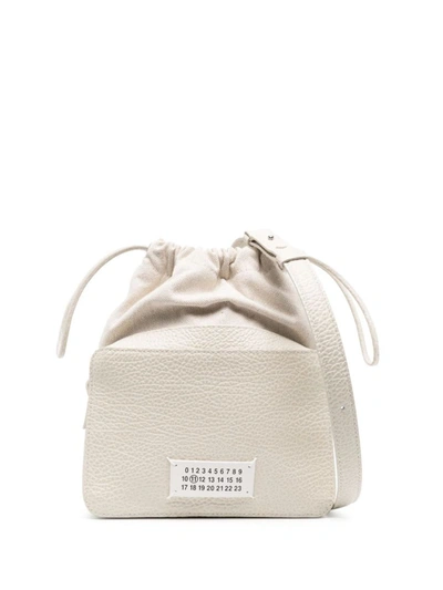 Maison Margiela Logo-patch Leather Bucket Bag In Grey