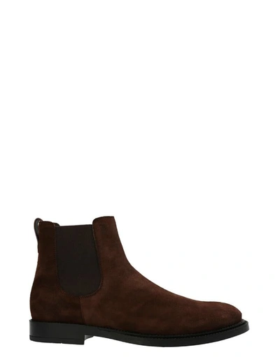Tod's Suede Stivaletto Chelsea Boots In Dark Brown