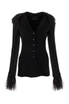 Alberta Ferretti Goose-feather Trim Button-up Jacket In Nero