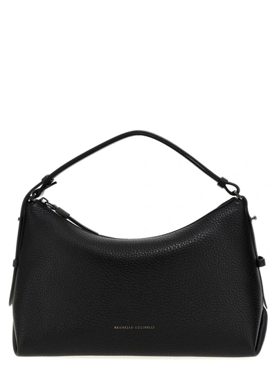 Brunello Cucinelli Women's Texture Calfskin Hobo Bag With Monili In Black