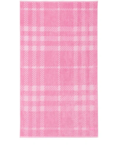 Burberry Logo-patch Check-pattern Towel In Pink