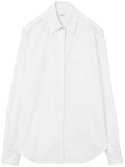 Burberry Broderie Anglaise Ekd Cotton Oversized Shirt In White