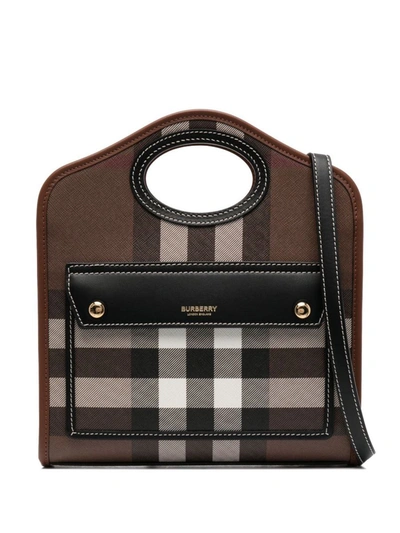 Burberry Woman Printed E-canvas And Leather Mini Pocket Bag Handbag In Brown